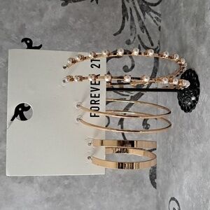 Forever 21 Gold and Pearl Accent Hoop Earrings Trio